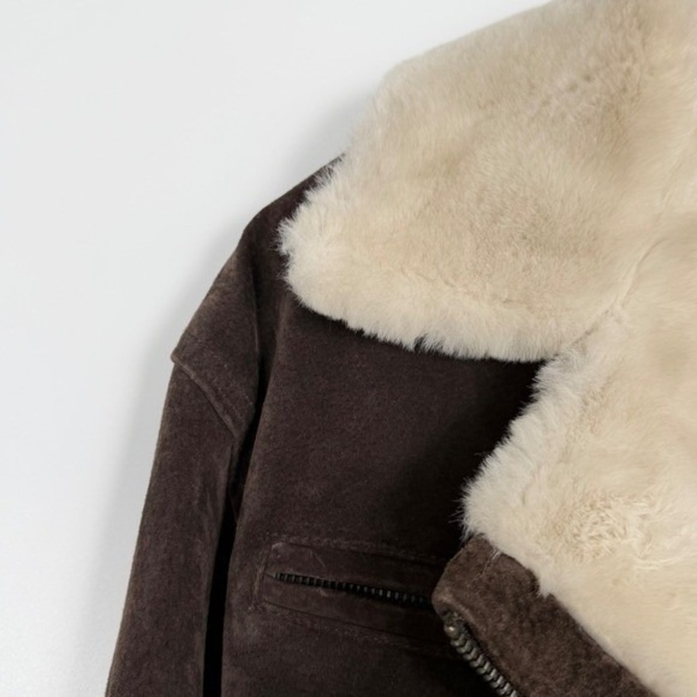 Wilsons Adventure Bound Vintage Brown Suede Shearling Aviator Jacket Large - Picture 3 of 8